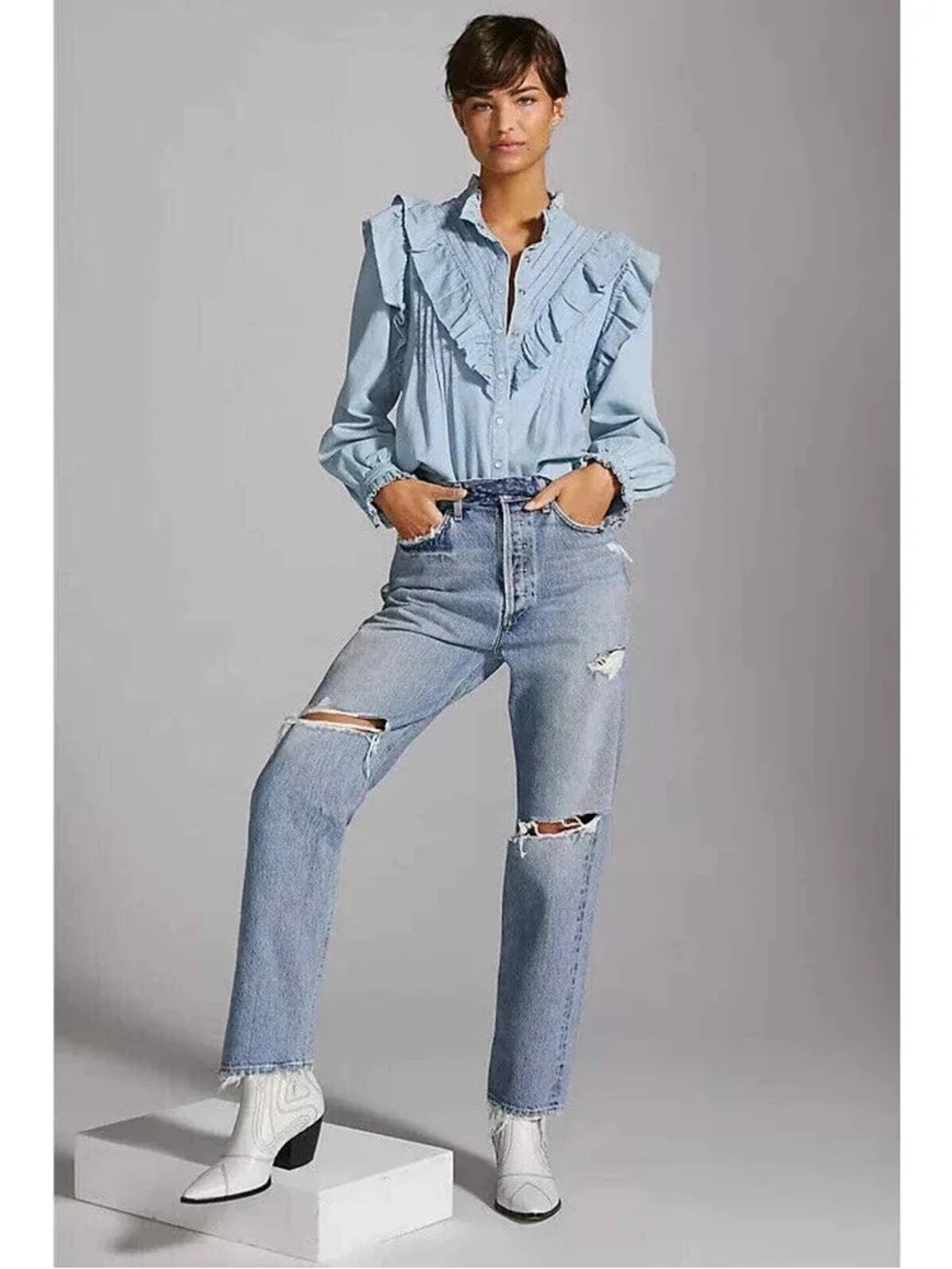 AGOLDE 90s Mid Rise Loose Fit Jean Isolate Wash Distressed Size 25